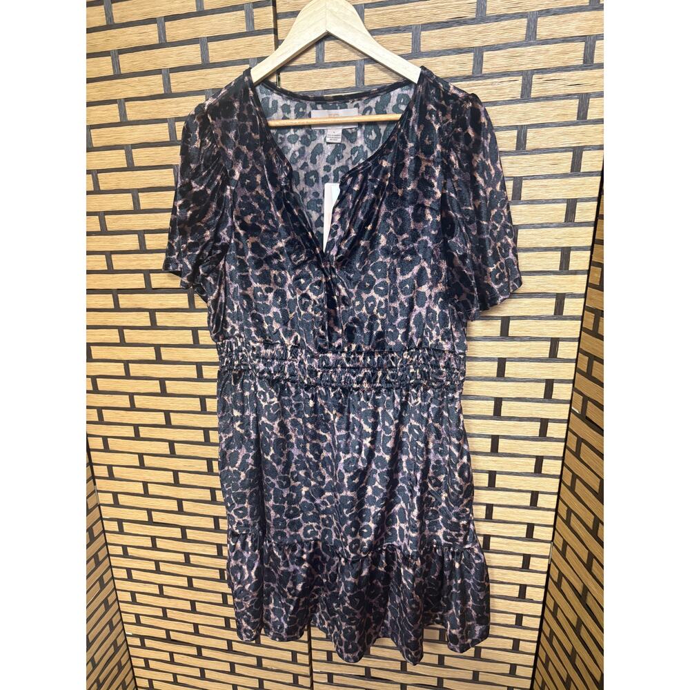 French Connection Tan Leopard Print Velour Dress Size‎ Large
